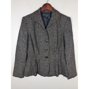 Lafayette 148 Blazer Womens 6 Brown Black Tweed Wool Blend Button Front Jacket